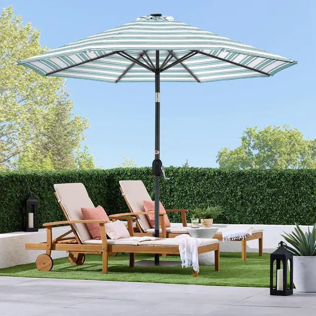 Alt view image 3 of 7 - 10ft Solar Polyester LED Lighted Patio Umbrella w/Tilt Adjustment and UV-Resistant Fabric - Striped Sky Blue
