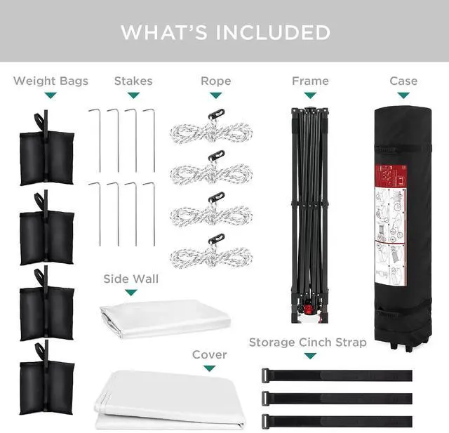 Alt view image 7 of 7 - 10x10ft Pop Up Canopy Tent with Sidewall, 1 Person 1 Minute Set Up, Carry Case, 4 Weight Bags - White