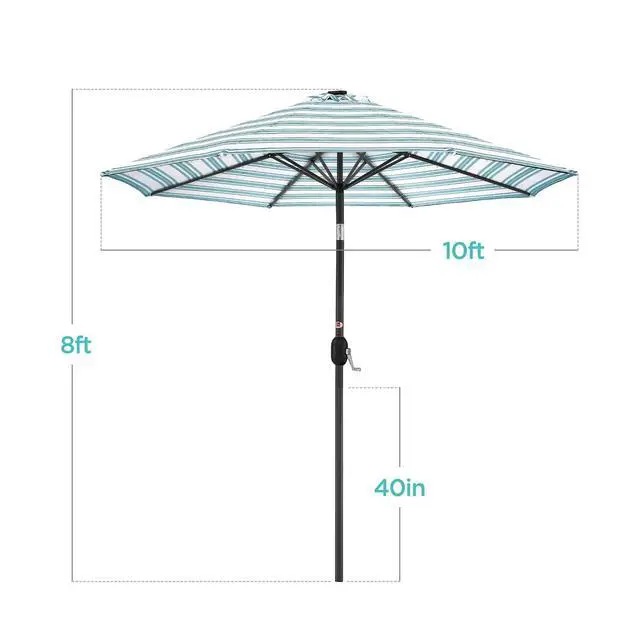 Alt view image 7 of 7 - 10ft Solar Polyester LED Lighted Patio Umbrella w/Tilt Adjustment and UV-Resistant Fabric - Striped Sky Blue