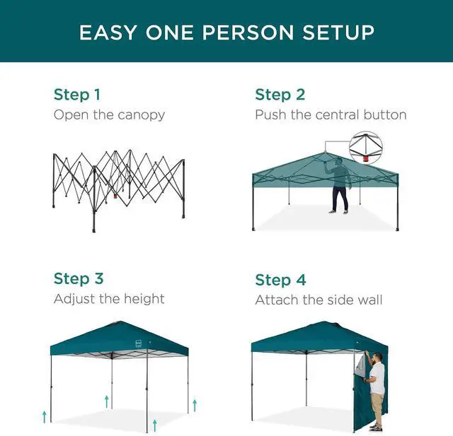 Alt view image 3 of 7 - 10x10ft Pop Up Canopy Tent with Sidewall, 1 Person 1 Minute Set Up, Carry Case, 4 Weight Bags - Cerulean