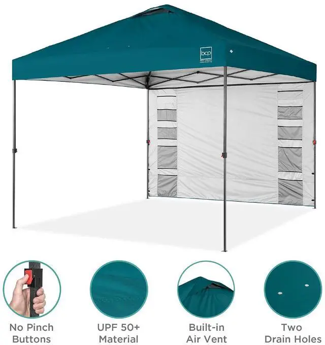 Alt view image 4 of 7 - 10x10ft Pop Up Canopy Tent with Sidewall, 1 Person 1 Minute Set Up, Carry Case, 4 Weight Bags - Cerulean