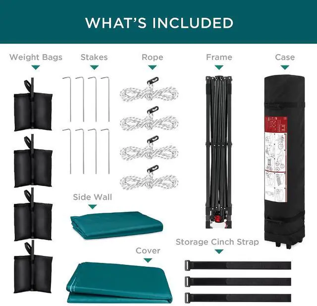 Alt view image 7 of 7 - 10x10ft Pop Up Canopy Tent with Sidewall, 1 Person 1 Minute Set Up, Carry Case, 4 Weight Bags - Cerulean