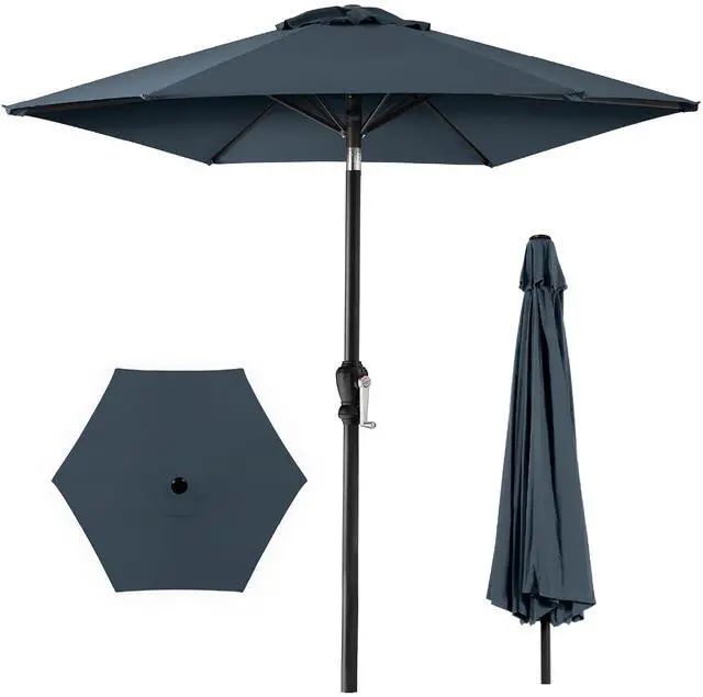 Main image of 10ft Outdoor Patio Umbrella, Outdoor Table Umbrella, Yard Umbrella, Market Umbrella with 6 Sturdy Ribs, Push Button, Tilt and Crank - Slate Blue