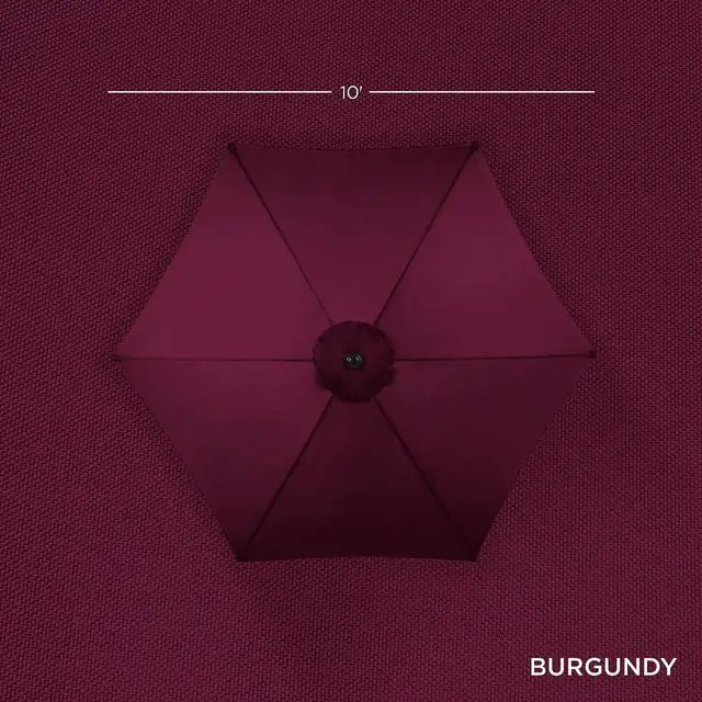 Alt view image 7 of 7 - 10ft Market Umbrella, Outdoor Sun Shade for Backyard, Deck, Poolside, Table w/Woodgrain Pattern, Easy Tilt & Crank - Burgundy