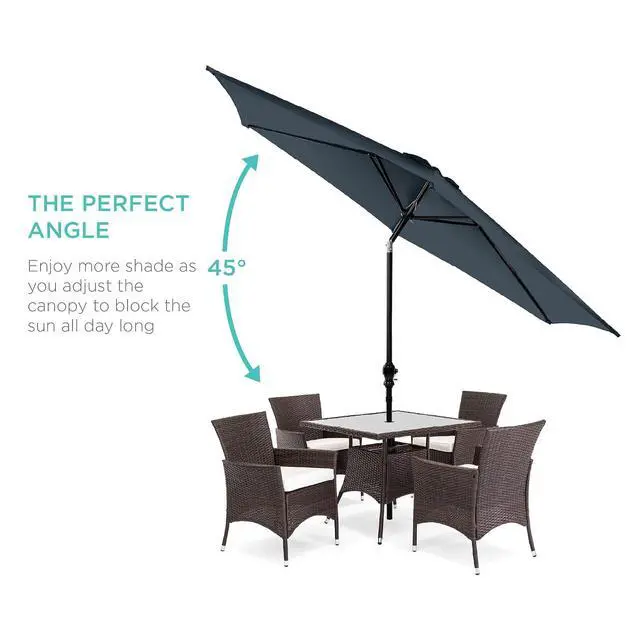 Alt view image 2 of 7 - 10ft Outdoor Patio Umbrella, Outdoor Table Umbrella, Yard Umbrella, Market Umbrella with 6 Sturdy Ribs, Push Button, Tilt and Crank - Slate Blue