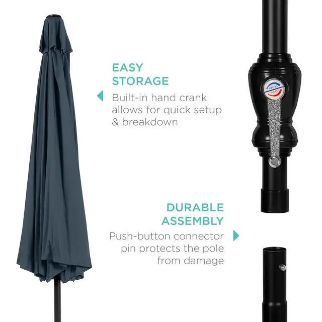 Alt view image 6 of 7 - 10ft Outdoor Patio Umbrella, Outdoor Table Umbrella, Yard Umbrella, Market Umbrella with 6 Sturdy Ribs, Push Button, Tilt and Crank - Slate Blue