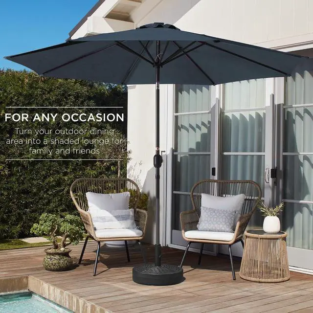 Alt view image 3 of 7 - 10ft Outdoor Patio Umbrella, Outdoor Table Umbrella, Yard Umbrella, Market Umbrella with 6 Sturdy Ribs, Push Button, Tilt and Crank - Slate Blue