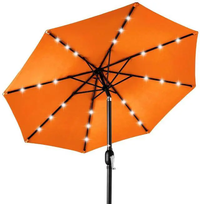 Main image of 10ft Solar Polyester LED Lighted Patio Umbrella w/Tilt Adjustment and UV-Resistant Fabric - Orange