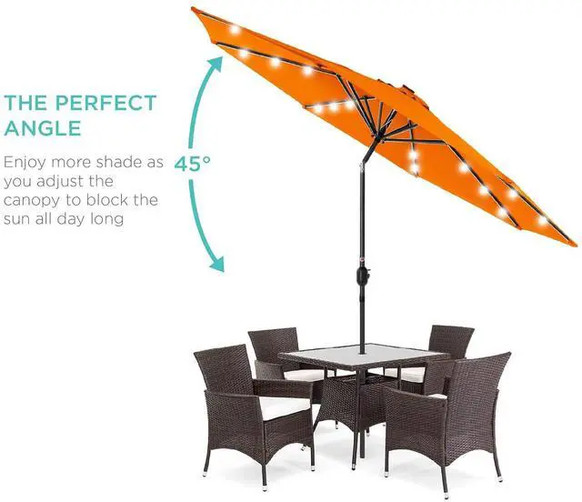 Alt view image 2 of 7 - 10ft Solar Polyester LED Lighted Patio Umbrella w/Tilt Adjustment and UV-Resistant Fabric - Orange