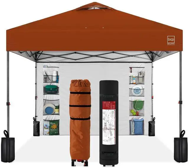 Main image of 10x10ft Pop Up Canopy Tent with Sidewall, 1 Person 1 Minute Set Up, Carry Case, 4 Weight Bags - Rust