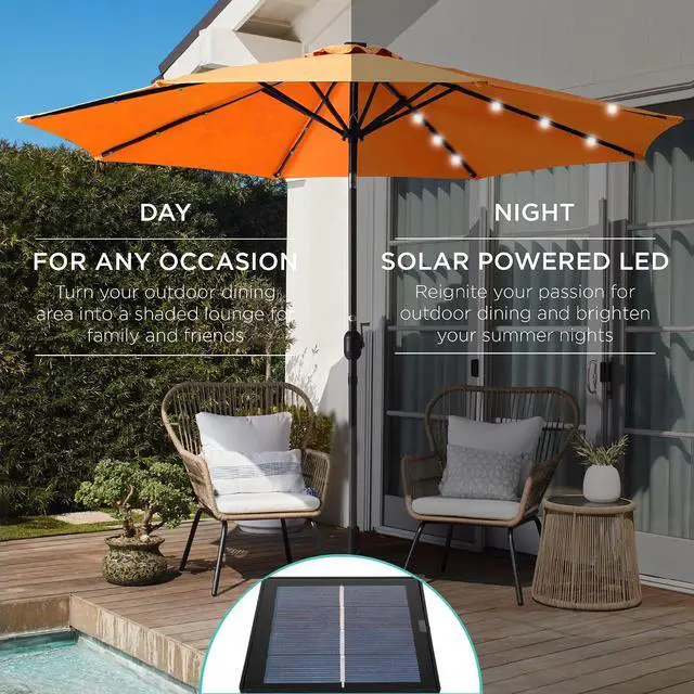 Alt view image 3 of 7 - 10ft Solar Polyester LED Lighted Patio Umbrella w/Tilt Adjustment and UV-Resistant Fabric - Orange