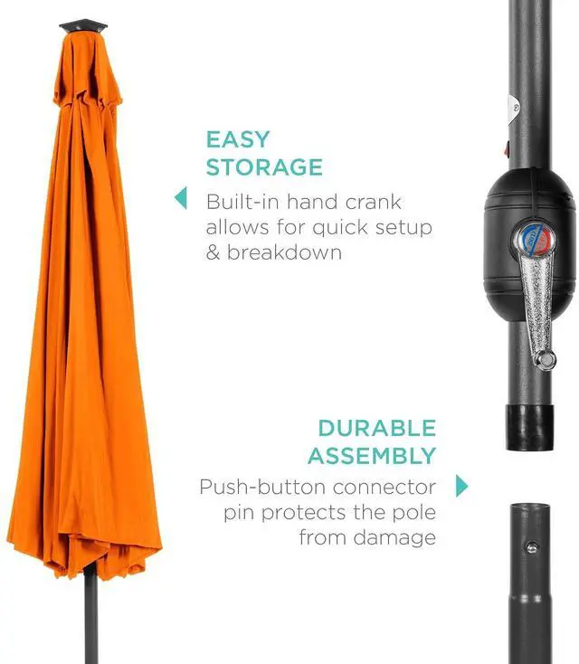 Alt view image 6 of 7 - 10ft Solar Polyester LED Lighted Patio Umbrella w/Tilt Adjustment and UV-Resistant Fabric - Orange