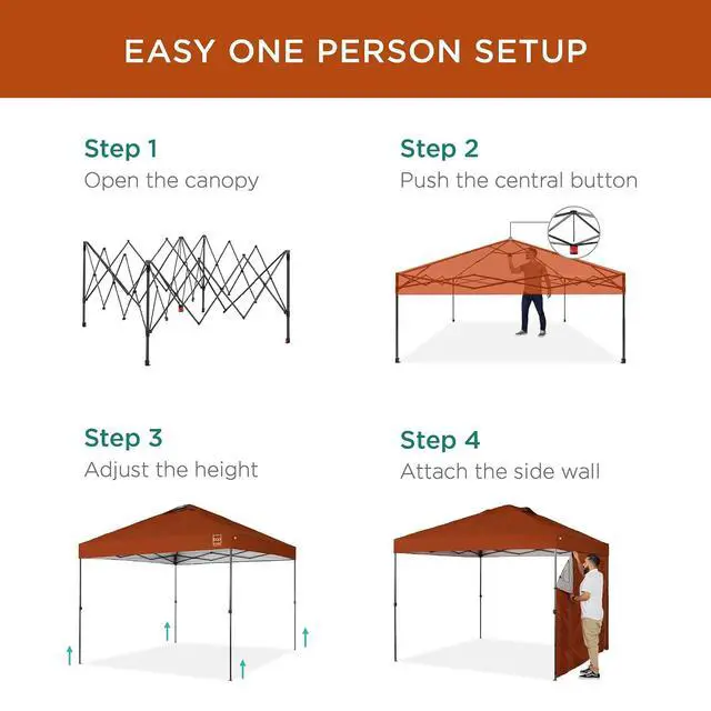Alt view image 3 of 7 - 10x10ft Pop Up Canopy Tent with Sidewall, 1 Person 1 Minute Set Up, Carry Case, 4 Weight Bags - Rust