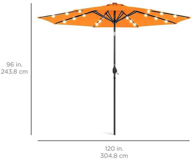 Alt view image 7 of 7 - 10ft Solar Polyester LED Lighted Patio Umbrella w/Tilt Adjustment and UV-Resistant Fabric - Orange
