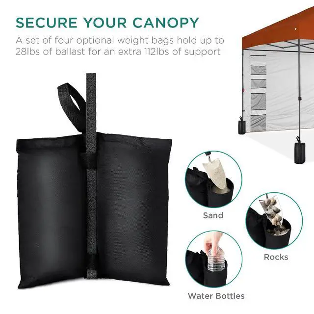 Alt view image 5 of 7 - 10x10ft Pop Up Canopy Tent with Sidewall, 1 Person 1 Minute Set Up, Carry Case, 4 Weight Bags - Rust