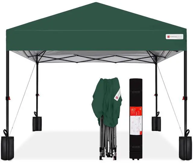 Main image of 10x10ft Pop Up Canopy Tent, Outdoor Shade, 1 Person 1 Minute Set Up, Carry Case, 4 Weight Bags - Dark Green