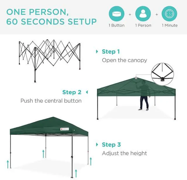 Alt view image 2 of 7 - 10x10ft Pop Up Canopy Tent, Outdoor Shade, 1 Person 1 Minute Set Up, Carry Case, 4 Weight Bags - Dark Green