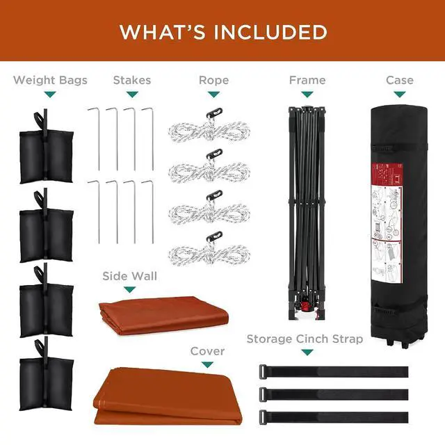 Alt view image 7 of 7 - 10x10ft Pop Up Canopy Tent with Sidewall, 1 Person 1 Minute Set Up, Carry Case, 4 Weight Bags - Rust