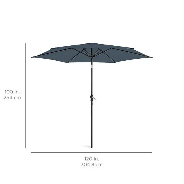 Alt view image 7 of 7 - 10ft Outdoor Patio Umbrella, Outdoor Table Umbrella, Yard Umbrella, Market Umbrella with 6 Sturdy Ribs, Push Button, Tilt and Crank - Slate Blue