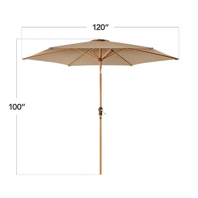 Alt view image 2 of 7 - 10ft Market Umbrella, Outdoor Sun Shade for Backyard, Deck, Poolside, Table w/Woodgrain Pattern, Easy Tilt & Crank - Tan