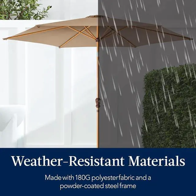 Alt view image 5 of 7 - 10ft Market Umbrella, Outdoor Sun Shade for Backyard, Deck, Poolside, Table w/Woodgrain Pattern, Easy Tilt & Crank - Tan