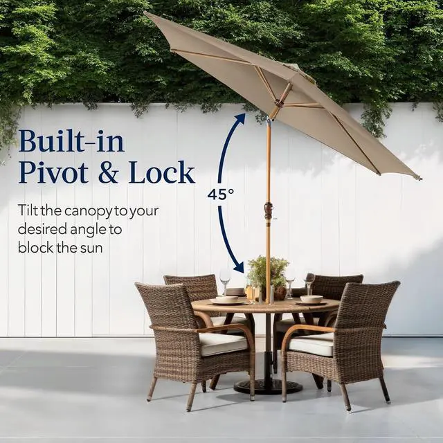 Alt view image 4 of 7 - 10ft Market Umbrella, Outdoor Sun Shade for Backyard, Deck, Poolside, Table w/Woodgrain Pattern, Easy Tilt & Crank - Tan