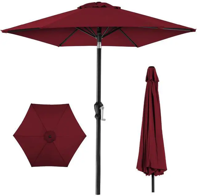 Main image of 10ft Outdoor Patio Umbrella, Outdoor Table Umbrella, Yard Umbrella, Market Umbrella with 6 Sturdy Ribs, Push Button, Tilt and Crank - Burgundy