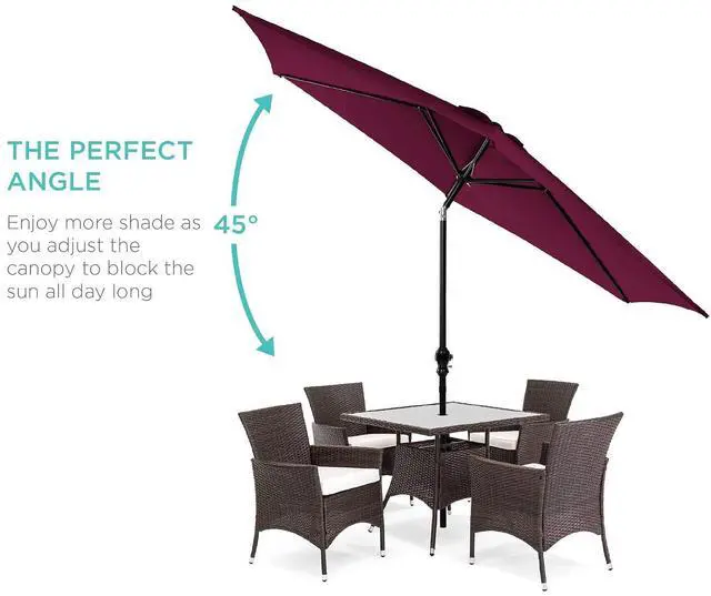 Alt view image 2 of 7 - 10ft Outdoor Patio Umbrella, Outdoor Table Umbrella, Yard Umbrella, Market Umbrella with 6 Sturdy Ribs, Push Button, Tilt and Crank - Burgundy