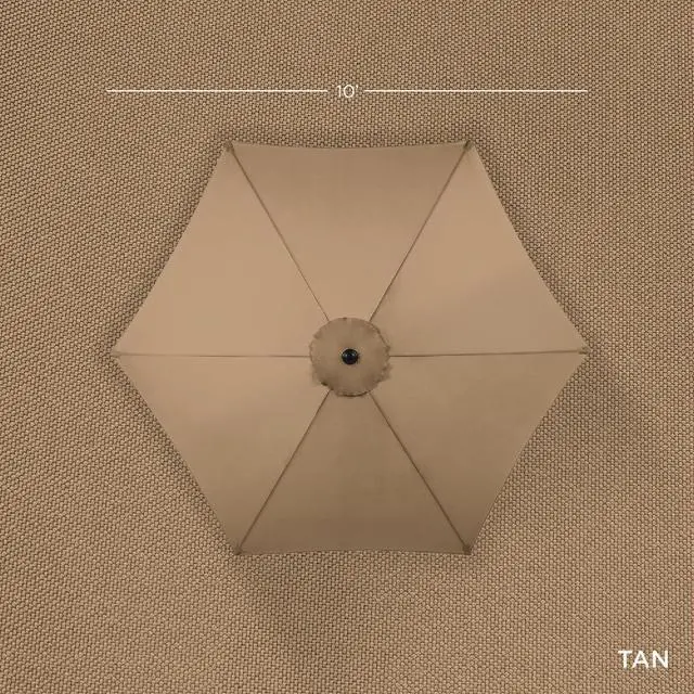 Alt view image 7 of 7 - 10ft Market Umbrella, Outdoor Sun Shade for Backyard, Deck, Poolside, Table w/Woodgrain Pattern, Easy Tilt & Crank - Tan