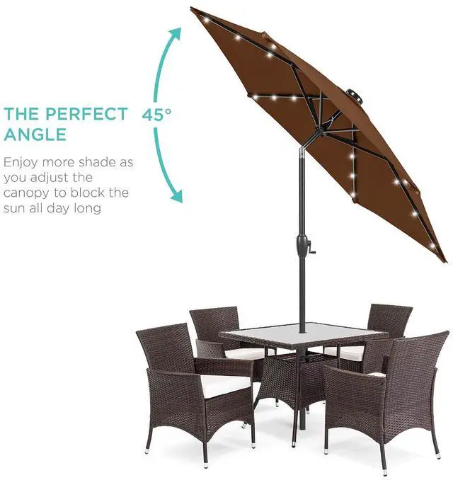 Alt view image 2 of 7 - 7.5ft Solar Umbrella LED Lighted Patio Umbrella, Table Market Umbrella with Tilt and Crank, Outdoor Umbrella for Garden, Deck, Backyard, Pool and Beach - Brown