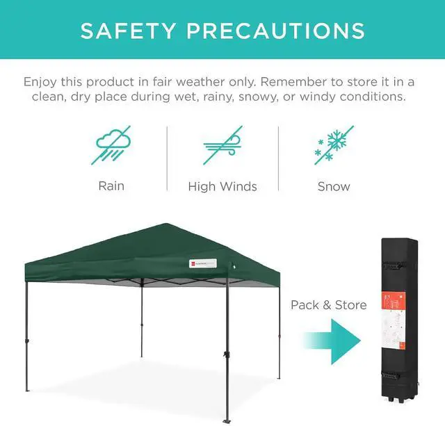 Alt view image 5 of 7 - 10x10ft Pop Up Canopy Tent, Outdoor Shade, 1 Person 1 Minute Set Up, Carry Case, 4 Weight Bags - Dark Green