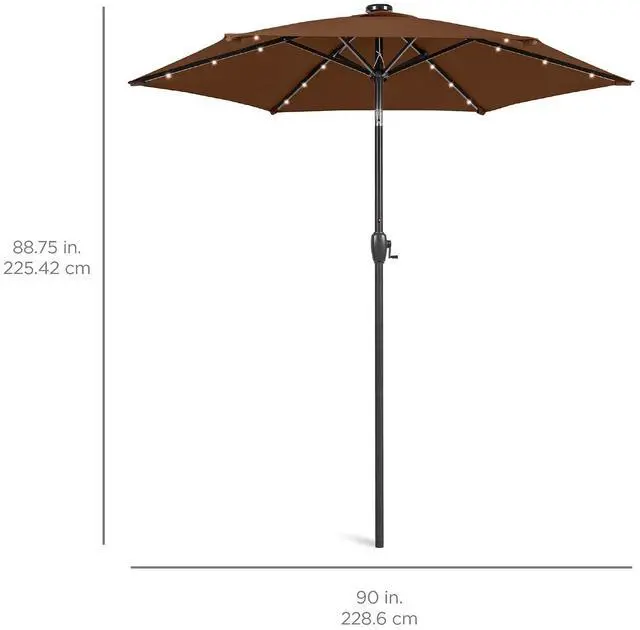 Alt view image 7 of 7 - 7.5ft Solar Umbrella LED Lighted Patio Umbrella, Table Market Umbrella with Tilt and Crank, Outdoor Umbrella for Garden, Deck, Backyard, Pool and Beach - Brown