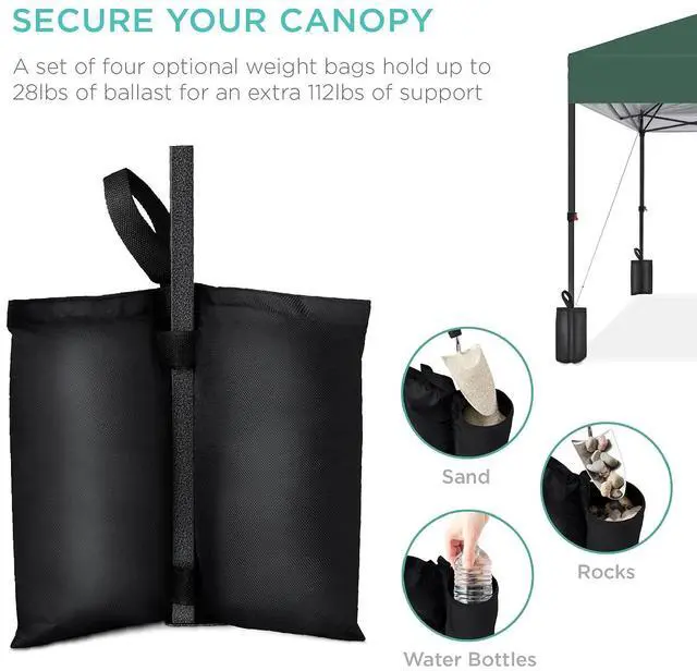 Alt view image 6 of 7 - 10x10ft Pop Up Canopy Tent, Outdoor Shade, 1 Person 1 Minute Set Up, Carry Case, 4 Weight Bags - Dark Green