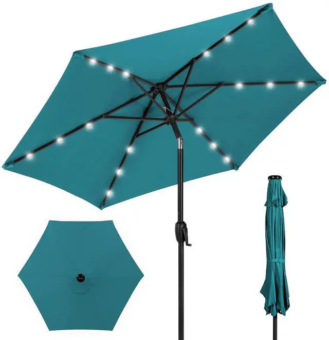 Main image of 7.5ft Solar Umbrella LED Lighted Patio Umbrella, Table Market Umbrella with Tilt and Crank, Outdoor Umbrella for Garden, Deck, Backyard, Pool and Beach - Cerulean