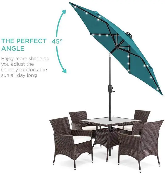 Alt view image 2 of 7 - 7.5ft Solar Umbrella LED Lighted Patio Umbrella, Table Market Umbrella with Tilt and Crank, Outdoor Umbrella for Garden, Deck, Backyard, Pool and Beach - Cerulean