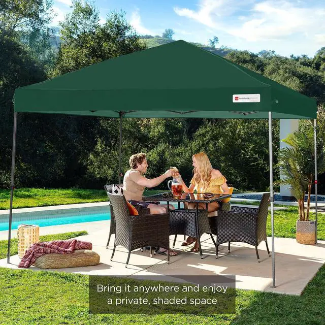 Alt view image 7 of 7 - 10x10ft Pop Up Canopy Tent, Outdoor Shade, 1 Person 1 Minute Set Up, Carry Case, 4 Weight Bags - Dark Green
