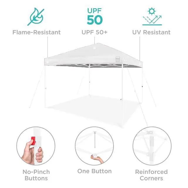 Alt view image 4 of 7 - 10x10ft Pop Up Canopy Tent, Outdoor Shade, 1 Person 1 Minute Set Up, Carry Case, 4 Weight Bags - White/White