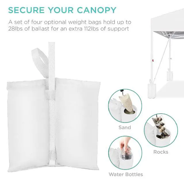Alt view image 6 of 7 - 10x10ft Pop Up Canopy Tent, Outdoor Shade, 1 Person 1 Minute Set Up, Carry Case, 4 Weight Bags - White/White