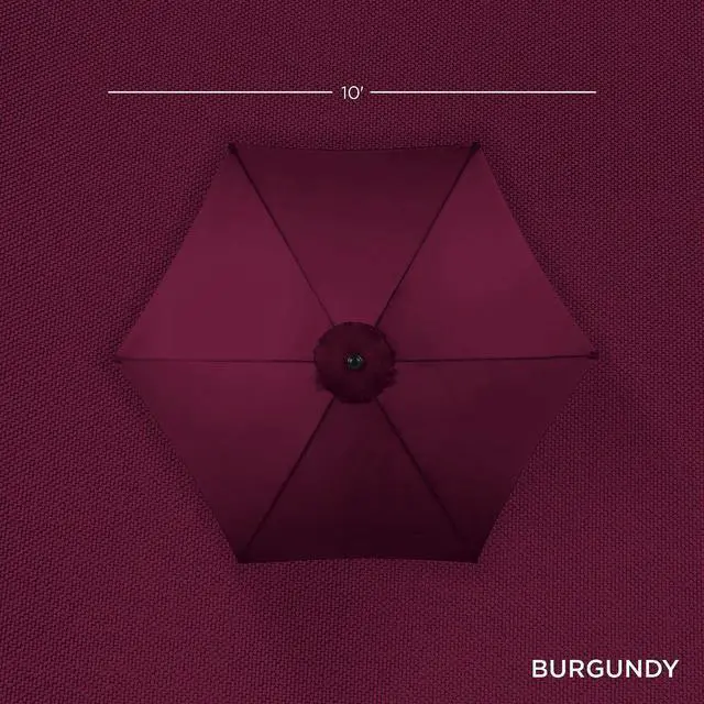Alt view image 4 of 7 - 10ft Outdoor Patio Umbrella, Outdoor Table Umbrella, Yard Umbrella, Market Umbrella with 6 Sturdy Ribs, Push Button, Tilt and Crank - Burgundy
