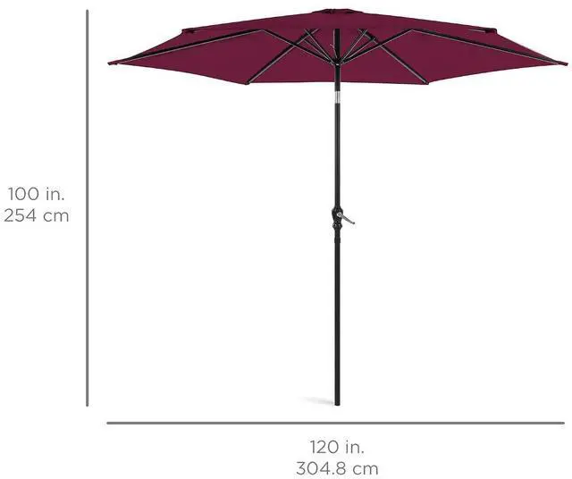 Alt view image 7 of 7 - 10ft Outdoor Patio Umbrella, Outdoor Table Umbrella, Yard Umbrella, Market Umbrella with 6 Sturdy Ribs, Push Button, Tilt and Crank - Burgundy