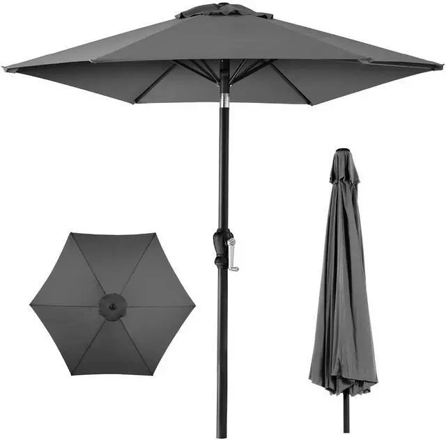 Main image of 10ft Outdoor Patio Umbrella, Outdoor Table Umbrella, Yard Umbrella, Market Umbrella with 6 Sturdy Ribs, Push Button, Tilt and Crank - Gray