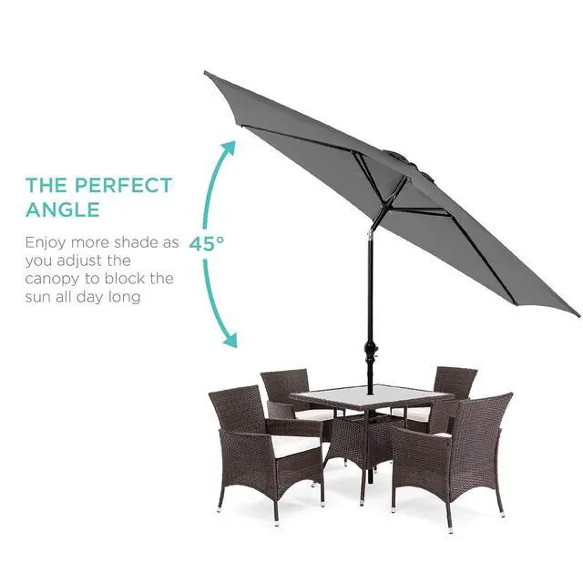 Alt view image 2 of 7 - 10ft Outdoor Patio Umbrella, Outdoor Table Umbrella, Yard Umbrella, Market Umbrella with 6 Sturdy Ribs, Push Button, Tilt and Crank - Gray