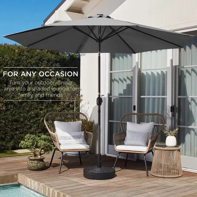 Alt view image 3 of 7 - 10ft Outdoor Patio Umbrella, Outdoor Table Umbrella, Yard Umbrella, Market Umbrella with 6 Sturdy Ribs, Push Button, Tilt and Crank - Gray