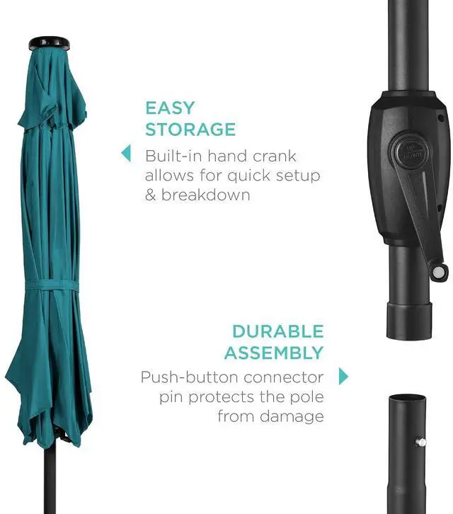 Alt view image 6 of 7 - 7.5ft Solar Umbrella LED Lighted Patio Umbrella, Table Market Umbrella with Tilt and Crank, Outdoor Umbrella for Garden, Deck, Backyard, Pool and Beach - Cerulean
