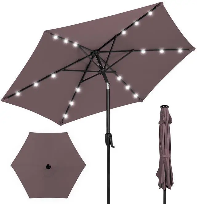 Main image of 7.5ft Solar Umbrella LED Lighted Patio Umbrella, Table Market Umbrella with Tilt and Crank, Outdoor Umbrella for Garden, Deck, Backyard, Pool and Beach - Deep Taupe