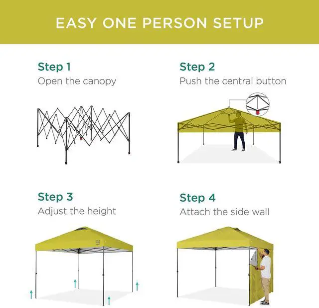 Alt view image 3 of 7 - 10x10ft Pop Up Canopy Tent with Sidewall, 1 Person 1 Minute Set Up, Carry Case, 4 Weight Bags - Yellow