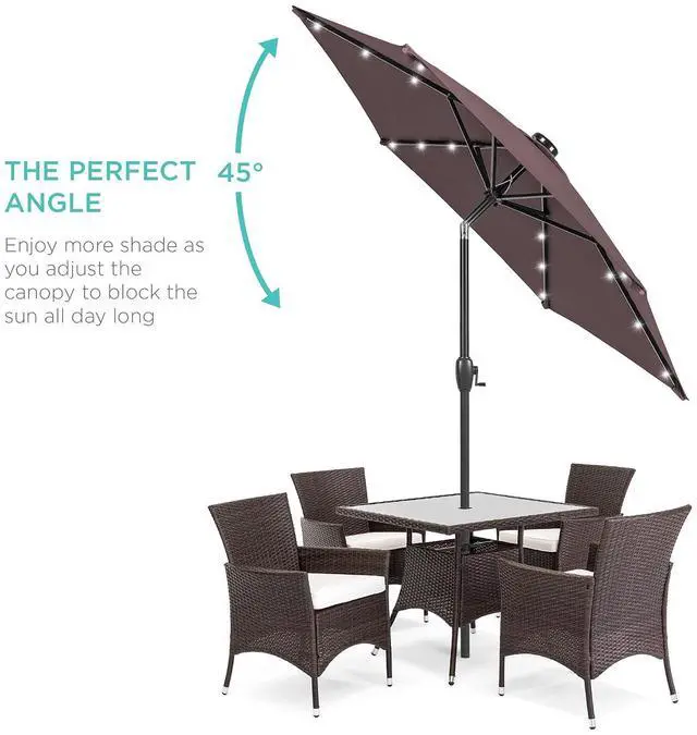 Alt view image 2 of 7 - 7.5ft Solar Umbrella LED Lighted Patio Umbrella, Table Market Umbrella with Tilt and Crank, Outdoor Umbrella for Garden, Deck, Backyard, Pool and Beach - Deep Taupe