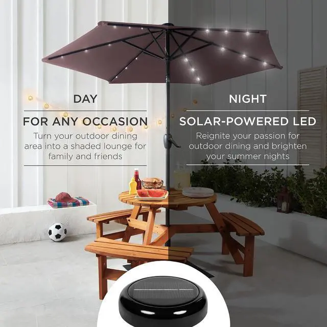 Alt view image 3 of 7 - 7.5ft Solar Umbrella LED Lighted Patio Umbrella, Table Market Umbrella with Tilt and Crank, Outdoor Umbrella for Garden, Deck, Backyard, Pool and Beach - Deep Taupe