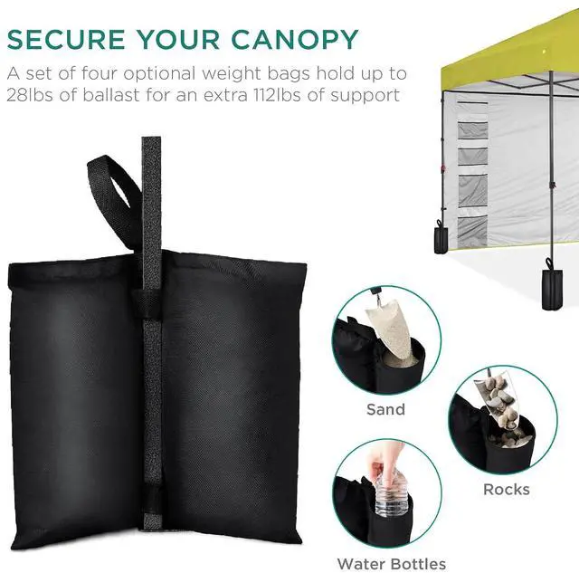 Alt view image 5 of 7 - 10x10ft Pop Up Canopy Tent with Sidewall, 1 Person 1 Minute Set Up, Carry Case, 4 Weight Bags - Yellow