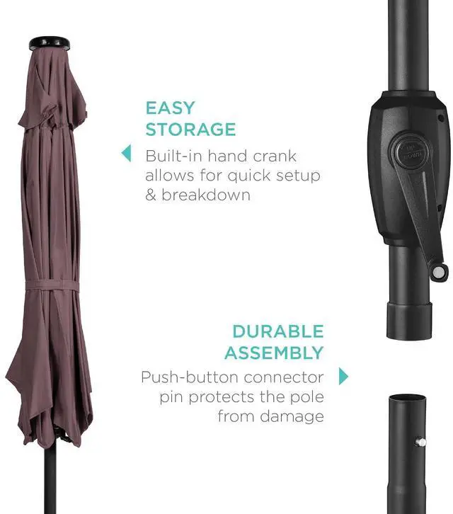Alt view image 6 of 7 - 7.5ft Solar Umbrella LED Lighted Patio Umbrella, Table Market Umbrella with Tilt and Crank, Outdoor Umbrella for Garden, Deck, Backyard, Pool and Beach - Deep Taupe